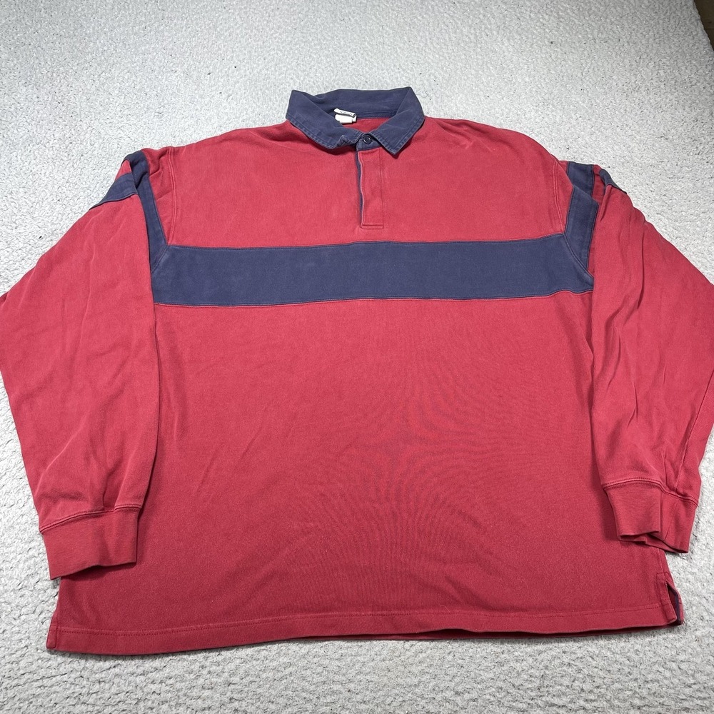 Old Navy Rugby‎ Polo Shirt Mens XL Red Navy Colorblock Long Sleeve Cotton